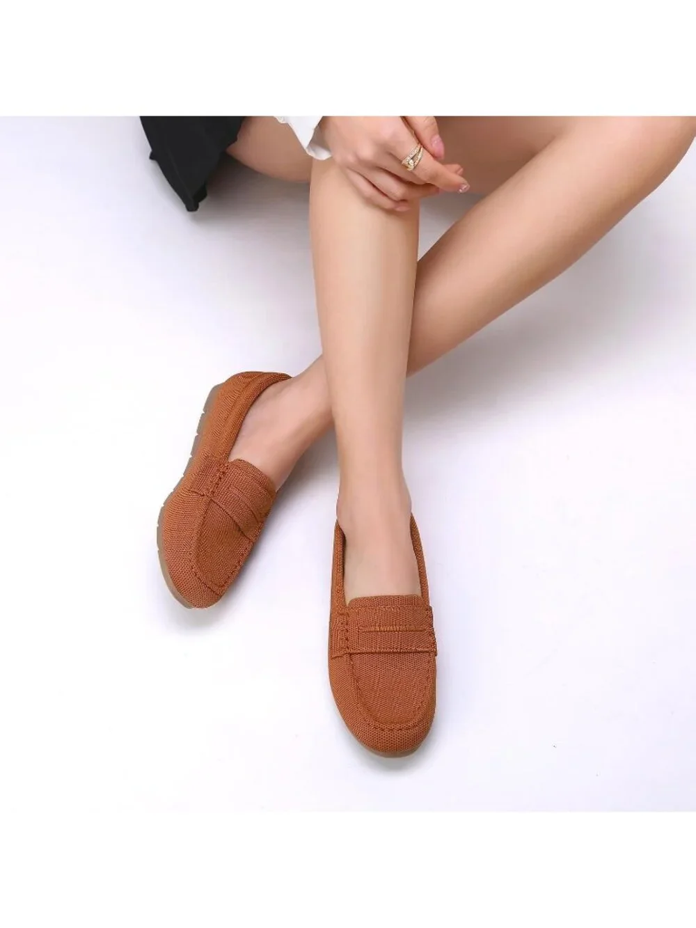Women's Brown Mesh Comfortable Slip on Dressy Casual Walking Loafer Flat Shoes